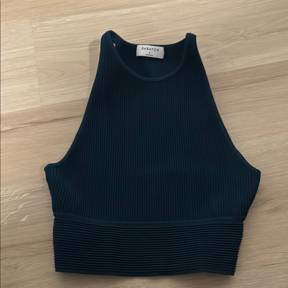Babaton Black Ribbed Sleeveless Crop Tank Top